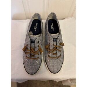 NIB Sperry Shoes Seacoast Crosshatch White & Navy Low Sneakers STS95236, Size 9M